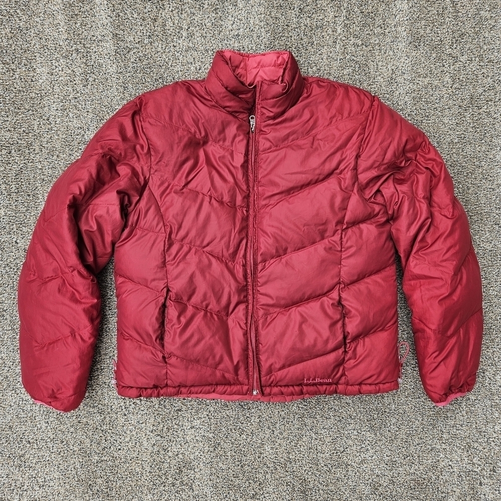 L.L. Bean Goose Down Jacket Women Medium Quilted Puffer Reversible Pink Red Coat